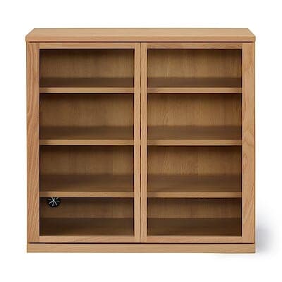 木製キャビネット　ガラス扉　オーク材突板 幅８８×奥行４４×高さ８３ｃｍ